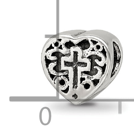 Sterling Silver 925 Kids Heart Bead with Cross and Scroll Design