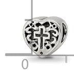 Sterling Silver 925 Kids Heart Bead with Cross and Scroll Design