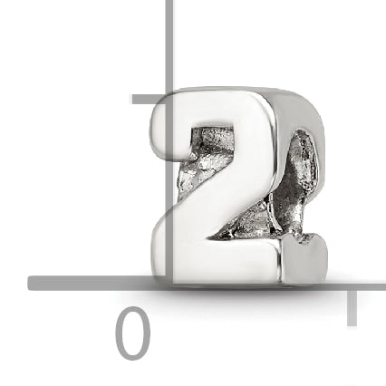 Sterling Silver 925 Kids Number 2 Bead with Polished Finish Solid Design