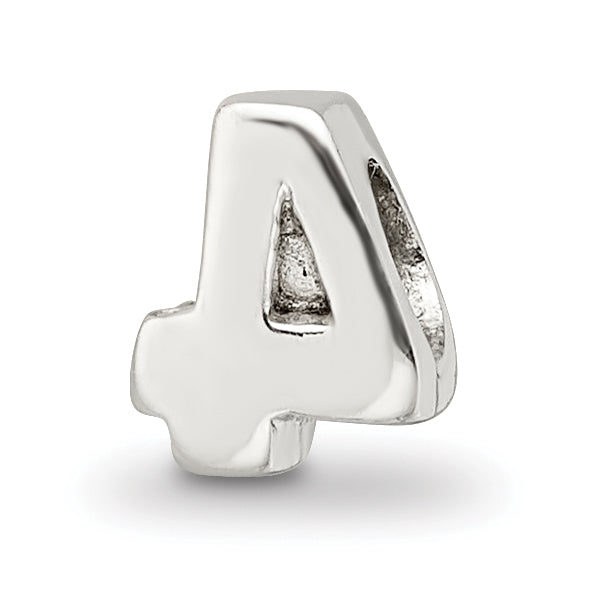 Sterling Silver 925 Kids Number 4 Bead Polished Solid Charm