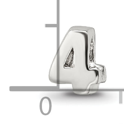 Sterling Silver 925 Kids Number 4 Bead Polished Solid Charm
