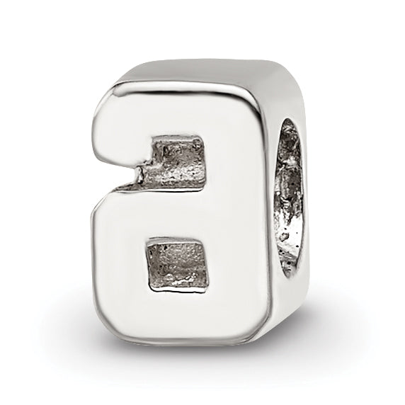 Sterling Silver 925 Kids Number 6 Bead with Polished Finish Solid Design