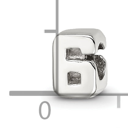 Sterling Silver 925 Kids Number 6 Bead with Polished Finish Solid Design