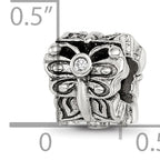 Sterling Silver 925 Butterfly Bead with CZ Accent Antiqued Finish