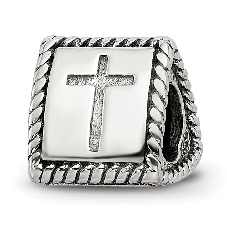 Sterling Silver 925 Trilogy Bead with Anchor Cross Heart Antiqued Finish