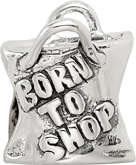 Sterling Silver 925 Antiqued Born To Shop Bead  Solid Cast