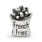 Sterling Silver 925 French Fries Bead with Antiqued Finish Themed, Solid Design