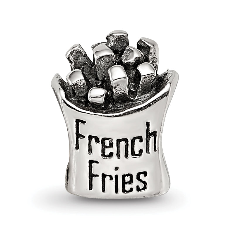 Sterling Silver 925 French Fries Bead with Antiqued Finish Themed, Solid Design