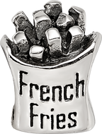 Sterling Silver 925 French Fries Bead with Antiqued Finish Themed, Solid Design