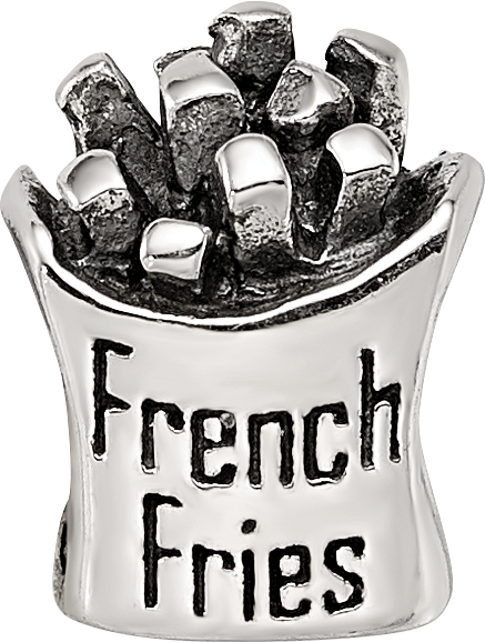 Sterling Silver 925 French Fries Bead with Antiqued Finish Themed, Solid Design