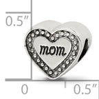 Sterling Silver 925 Antiqued Mom Heart Bead Solid Casted for Charm Bracelets