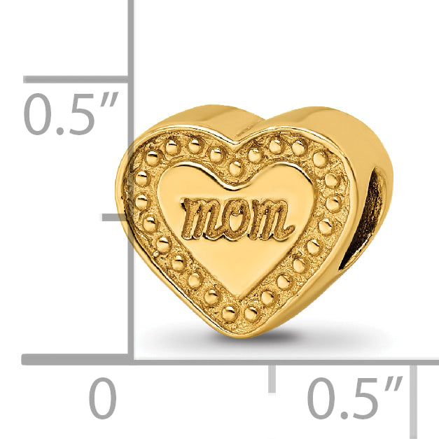 Sterling Silver 925 Gold-Plated Mom Heart Bead with Polished Finish