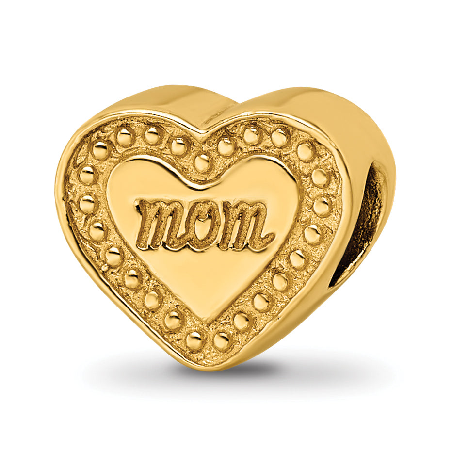 Sterling Silver Gold-plated Reflections Mom Heart Bead