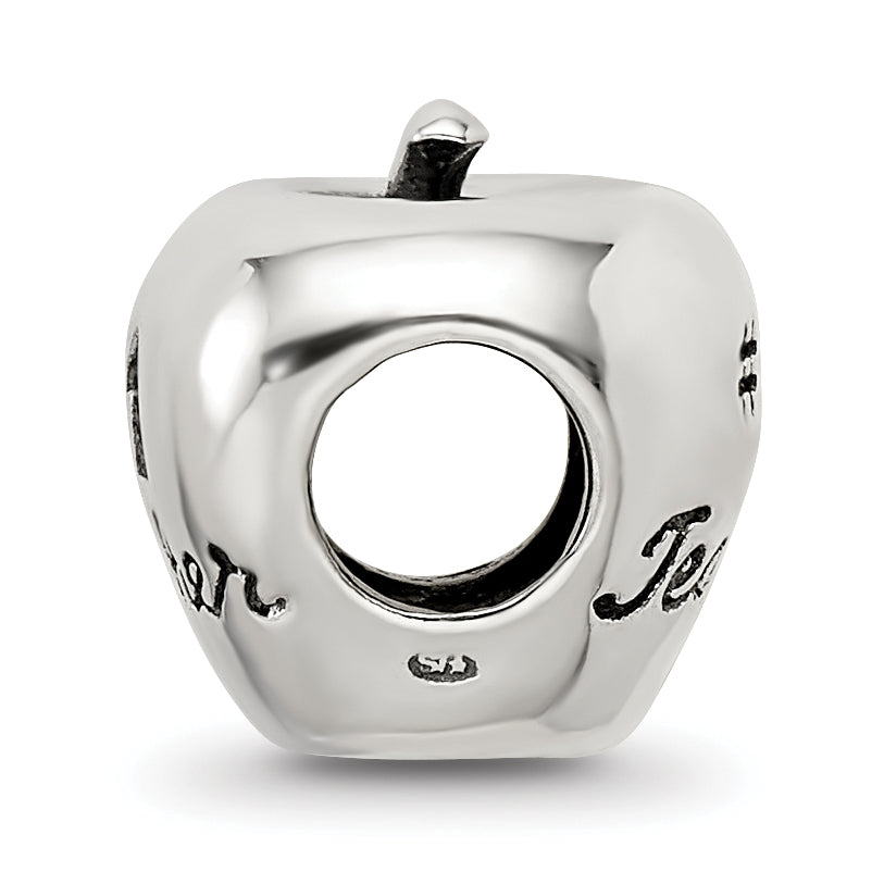 Sterling Silver 925 Teacher Apple Bead with Antiqued Finish Gift-Ready