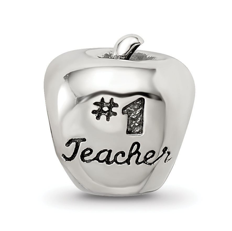 Sterling Silver 925 Teacher Apple Bead with Antiqued Finish Gift-Ready
