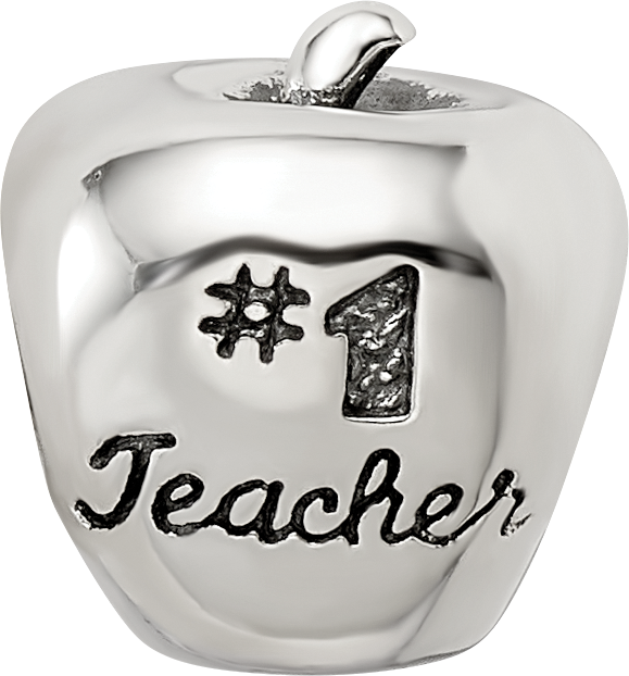 Sterling Silver 925 Teacher Apple Bead with Antiqued Finish Gift-Ready