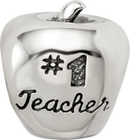 Sterling Silver 925 Teacher Apple Bead with Antiqued Finish Gift-Ready