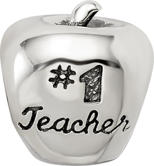 Sterling Silver 925 Teacher Apple Bead with Antiqued Finish Gift-Ready