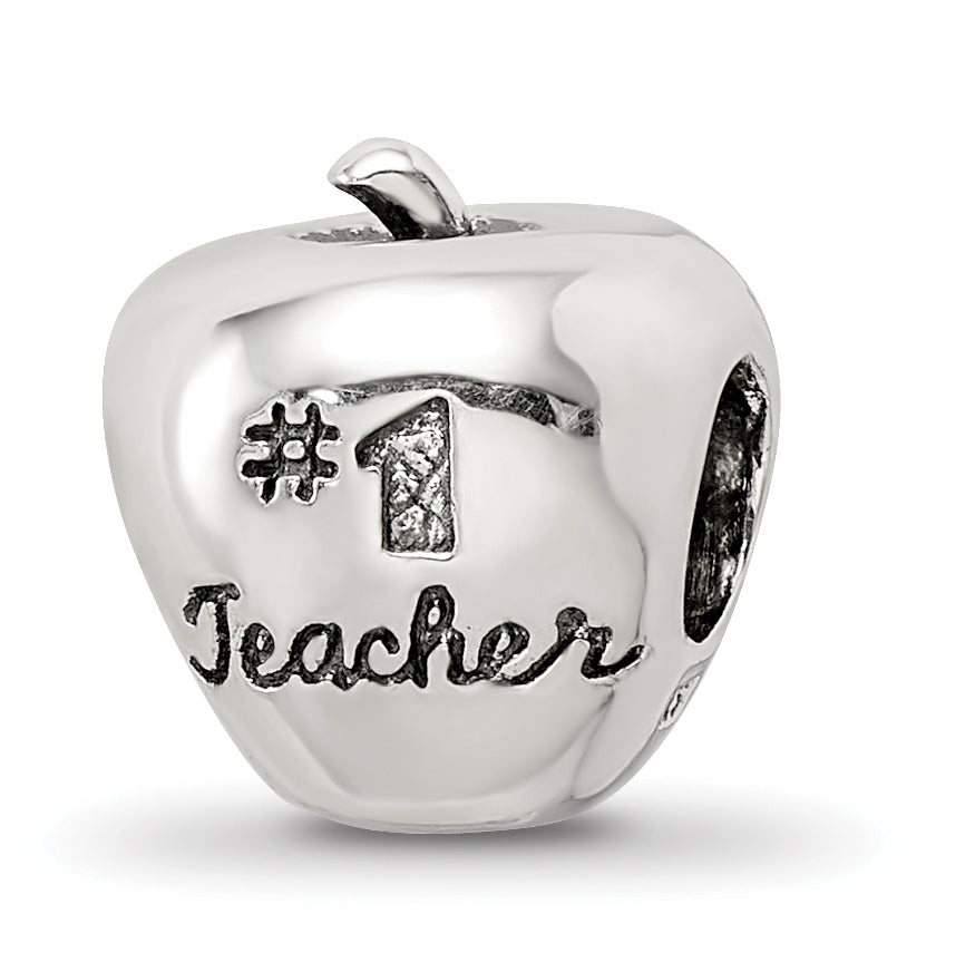 Sterling Silver 925 Teacher Apple Bead with Antiqued Finish Gift-Ready