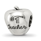 Sterling Silver 925 Teacher Apple Bead with Antiqued Finish Gift-Ready