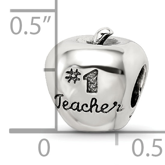Sterling Silver 925 Teacher Apple Bead with Antiqued Finish Gift-Ready
