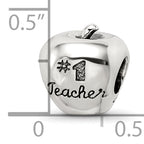 Sterling Silver 925 Teacher Apple Bead with Antiqued Finish Gift-Ready