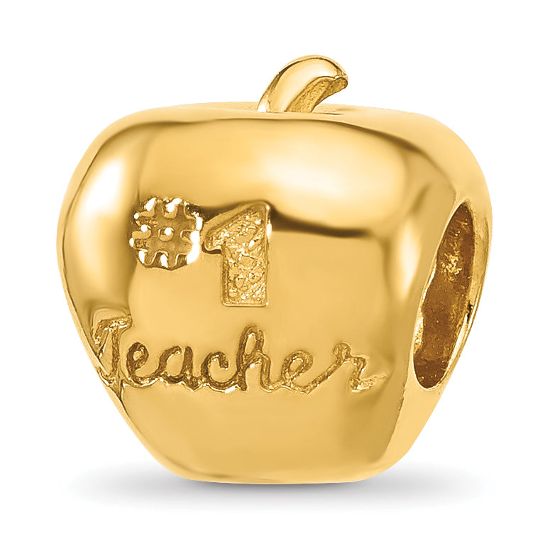 Sterling Silver Reflections Gold-plated Number 1 Teacher Apple Bead