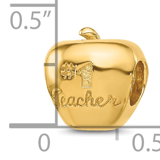 Sterling Silver Reflections Gold-plated Number 1 Teacher Apple Bead