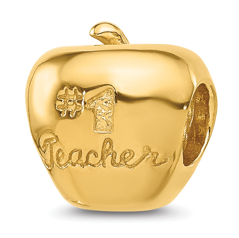 Sterling Silver Reflections Gold-plated Number 1 Teacher Apple Bead