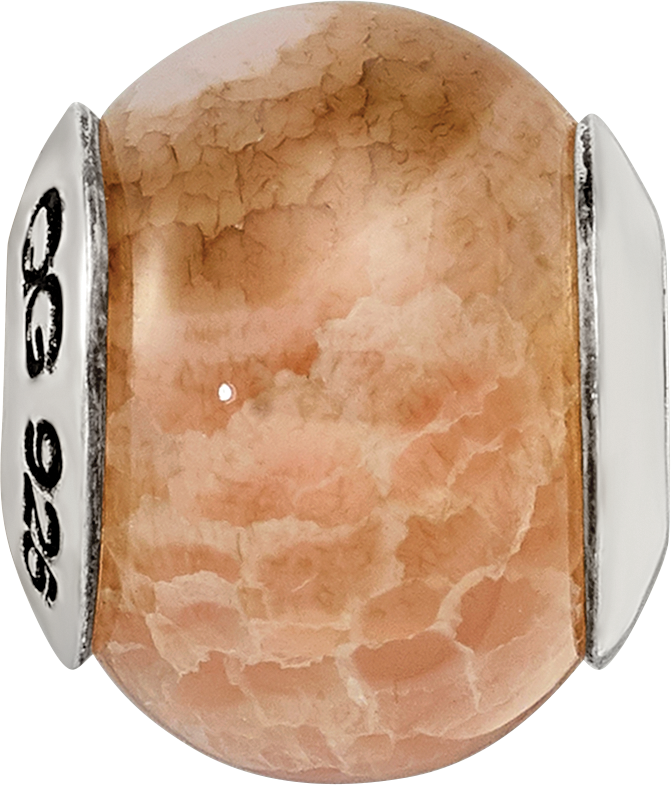 Sterling Silver 925 Peach Cracked Agate Bead with Polished Earth Stone