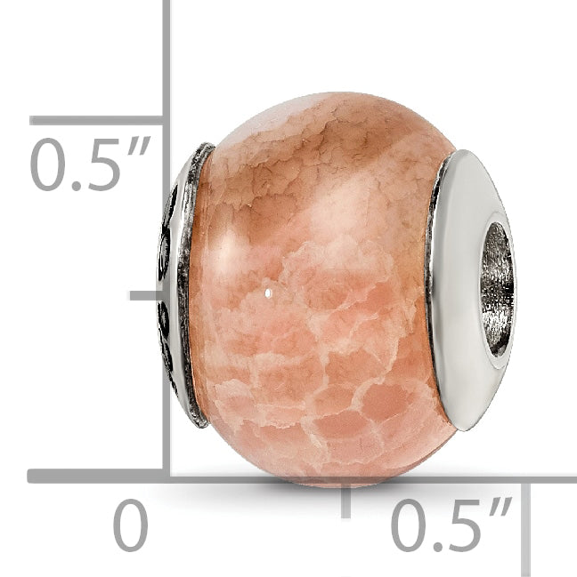 Sterling Silver 925 Peach Cracked Agate Bead with Polished Earth Stone