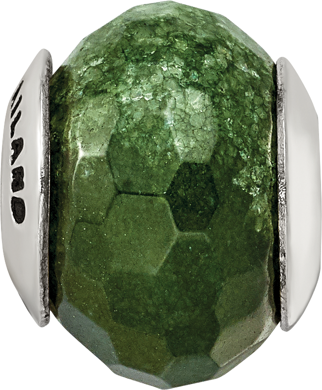 Sterling Silver 925 Dark Green Quartz Bead with Polished Finish