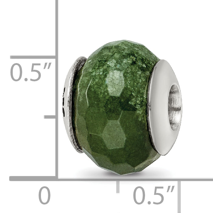 Sterling Silver 925 Dark Green Quartz Bead with Polished Finish
