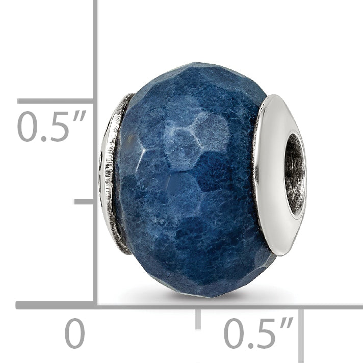 Sterling Silver 925 Dark Blue Quartz Bead with Polished Finish