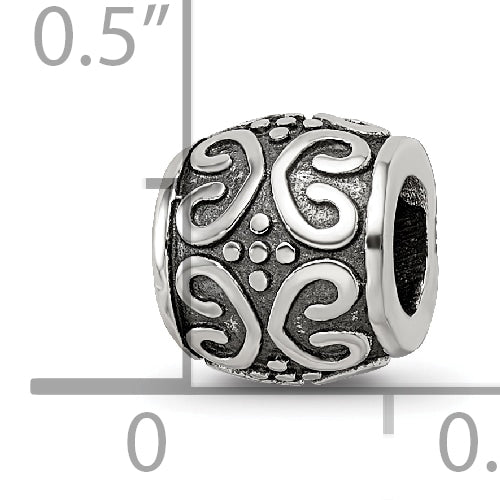 Sterling Silver 925 Antiqued Bali Bead with Scroll and Dots Design