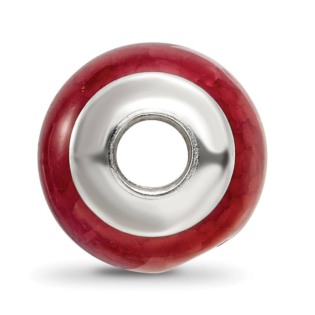 Sophia Jewelers Polished 925 Sterling Silver Agate Bead with Fuschia Cracked Stone Secondary image