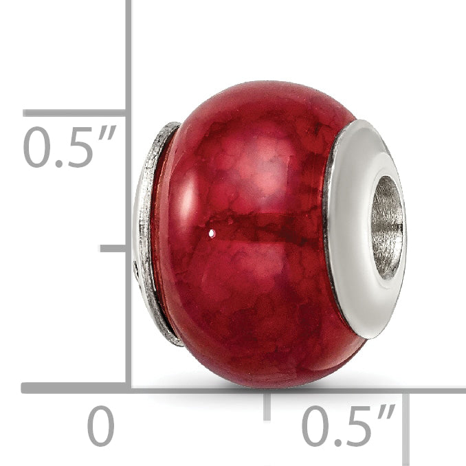 Sophia Jewelers Polished 925 Sterling Silver Agate Bead with Fuschia Cracked Stone