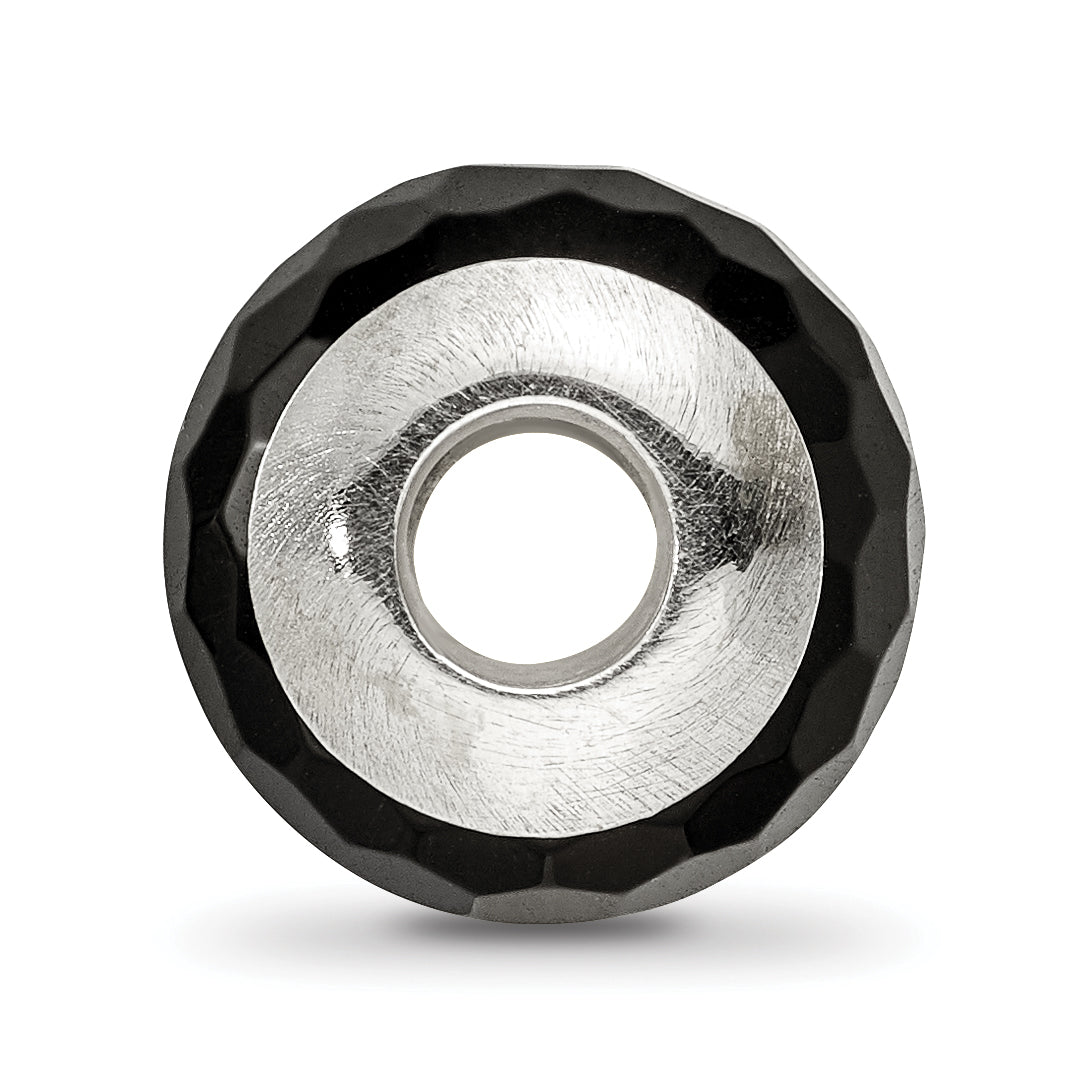 Sterling Silver 925 Polished Black Agate Bead Elegant Earth-Inspired Design