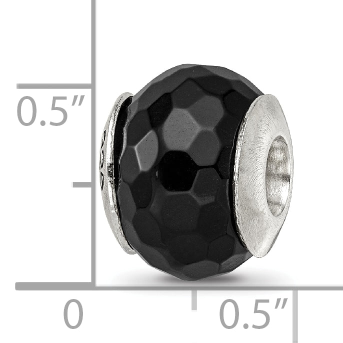 Sterling Silver 925 Polished Black Agate Bead Elegant Earth-Inspired Design