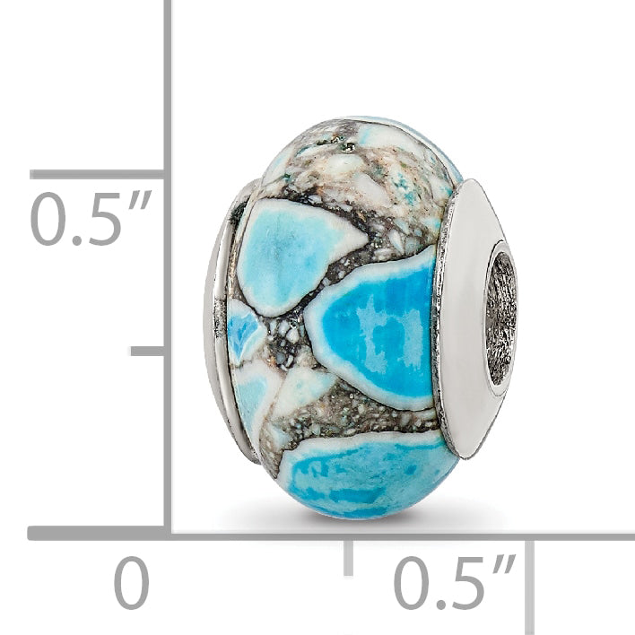 Sterling Silver 925 Blue Mosaic Magnesite Bead with Polished Finish