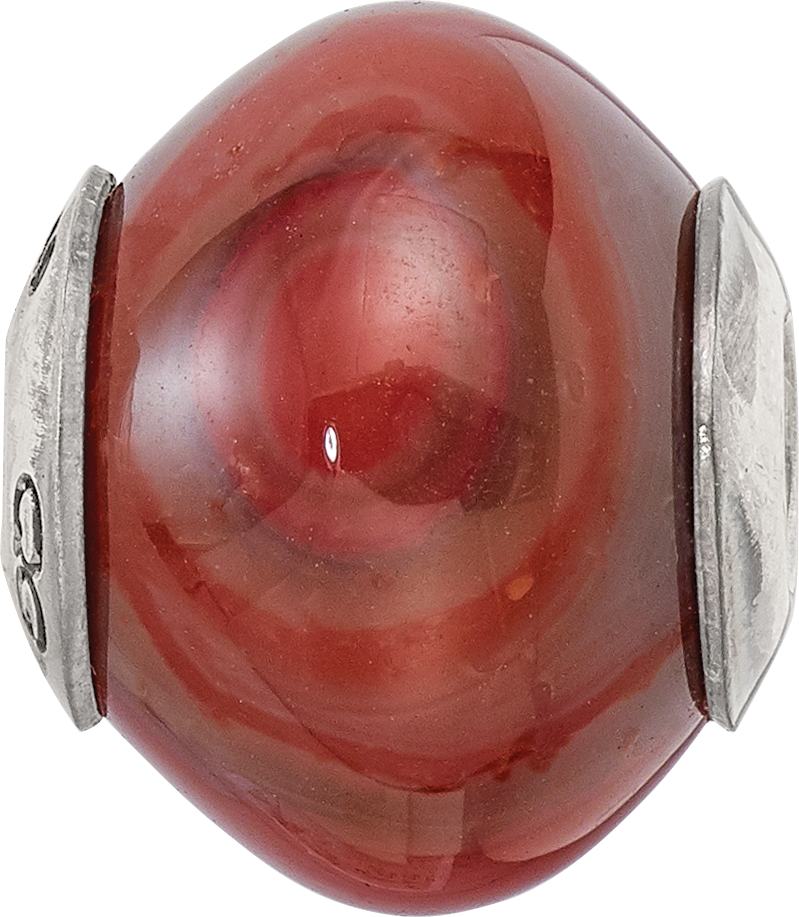 Sterling Silver 925 Polished Bead with Red Agate Stone Elegant Earth-Inspired Style