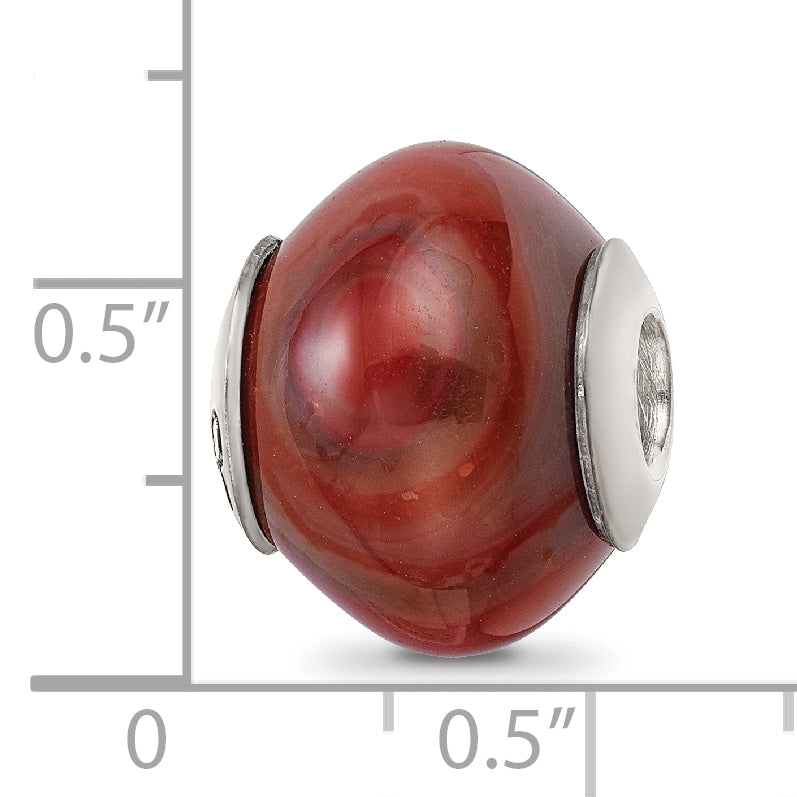 Sterling Silver 925 Polished Bead with Red Agate Stone Elegant Earth-Inspired Style