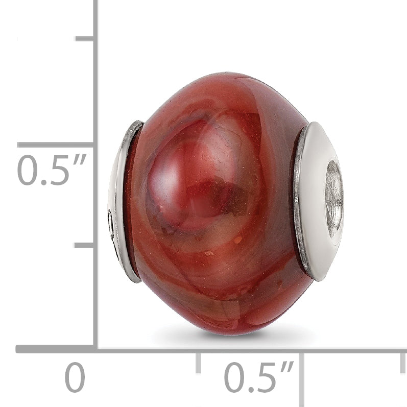 Sterling Silver Reflections Red Brown Agate Stone Bead
