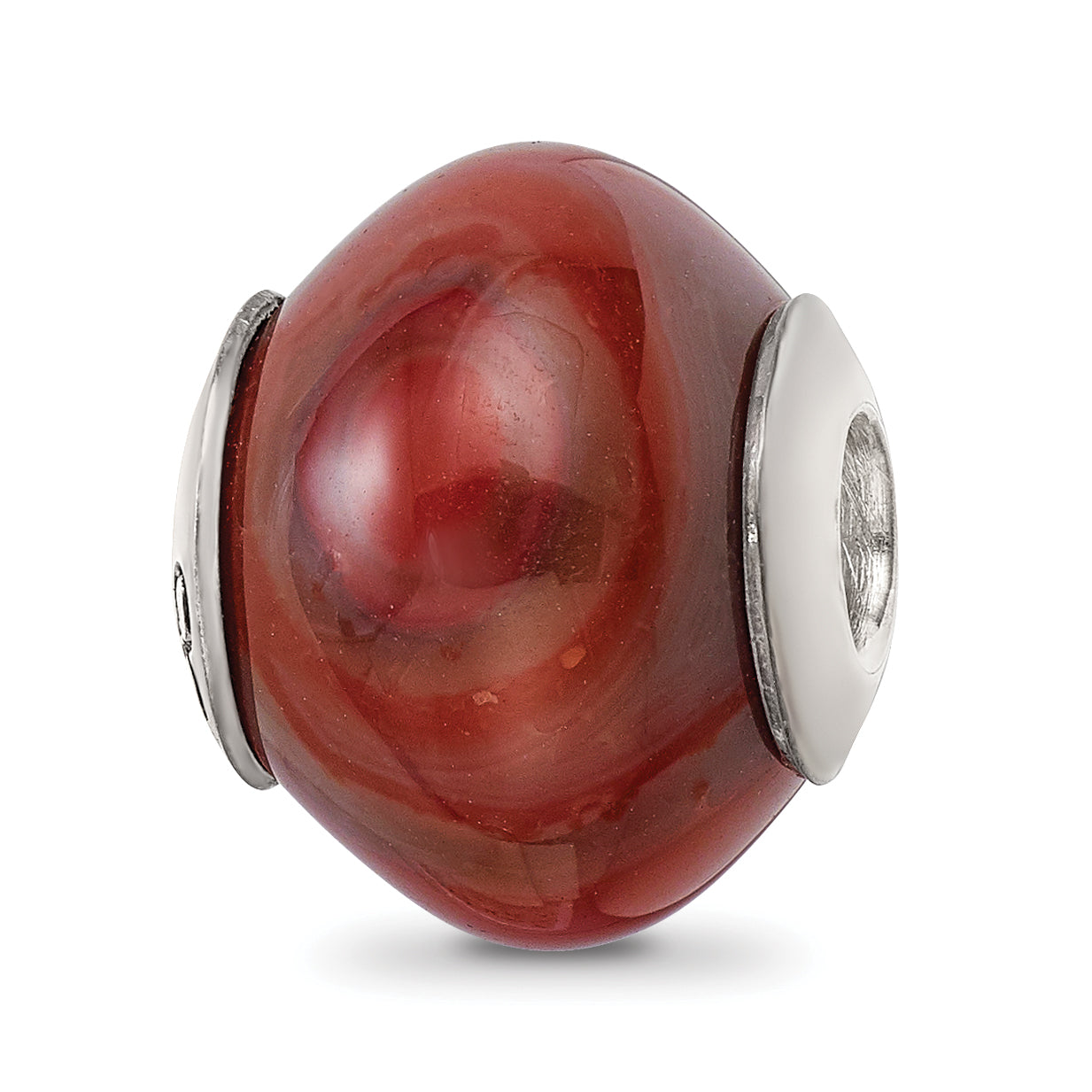 Sterling Silver Reflections Red Brown Agate Stone Bead Main image