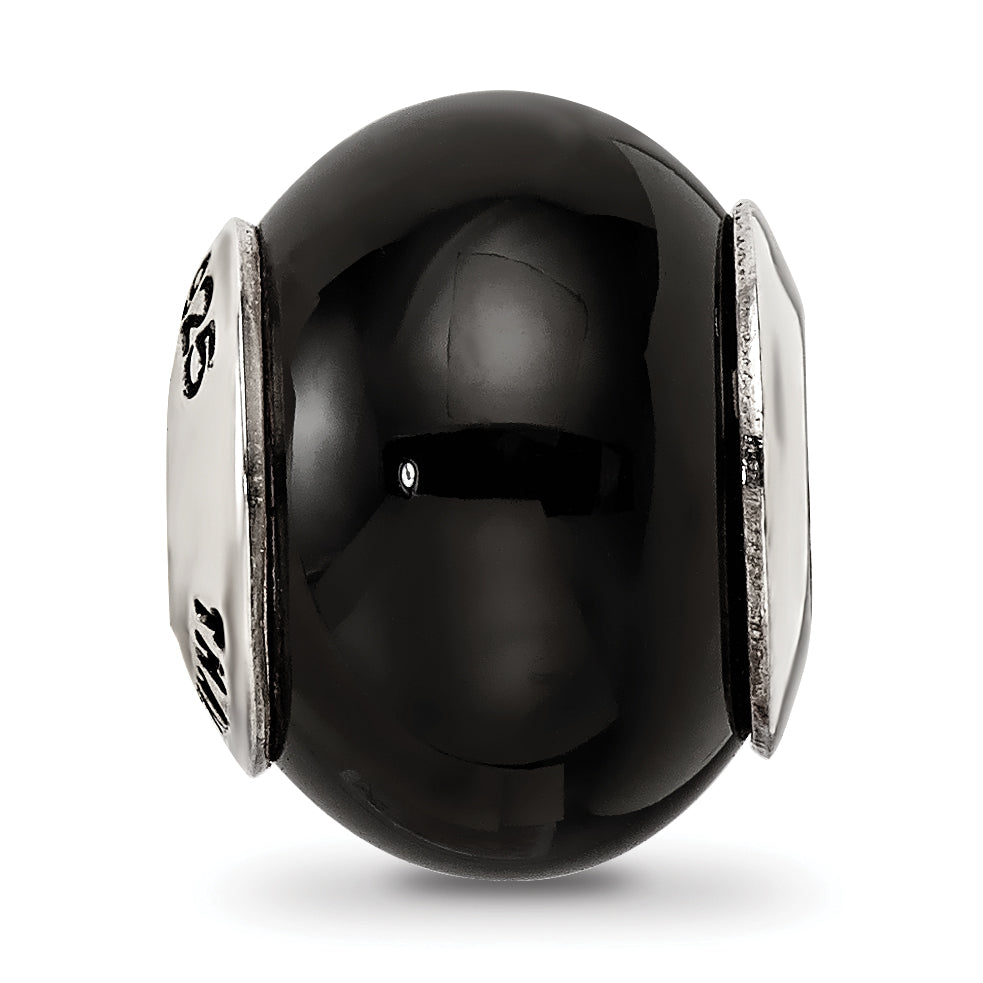 Sterling Silver 925 Black Agate Bead with Polished Finish Elegant Design