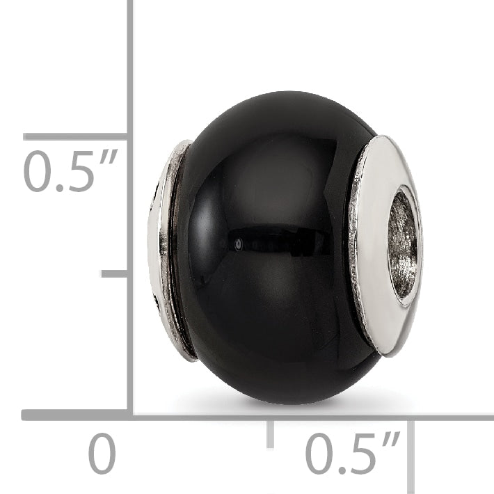 Sterling Silver 925 Black Agate Bead with Polished Finish Elegant Design