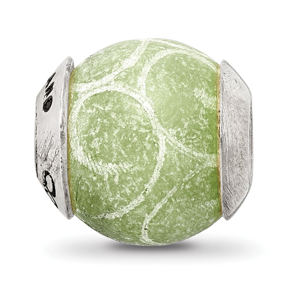 Sterling Silver Reflections Etched Jade Stone Bead