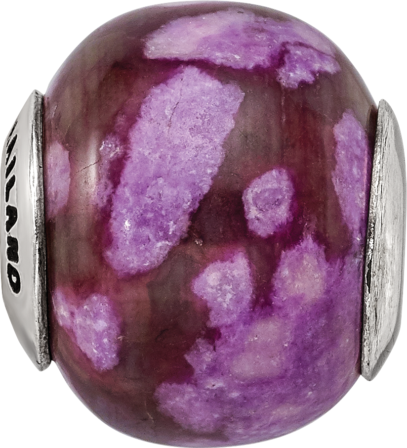 Sterling Silver 925 Bead with Purple Magnesite Stone Polished Finish