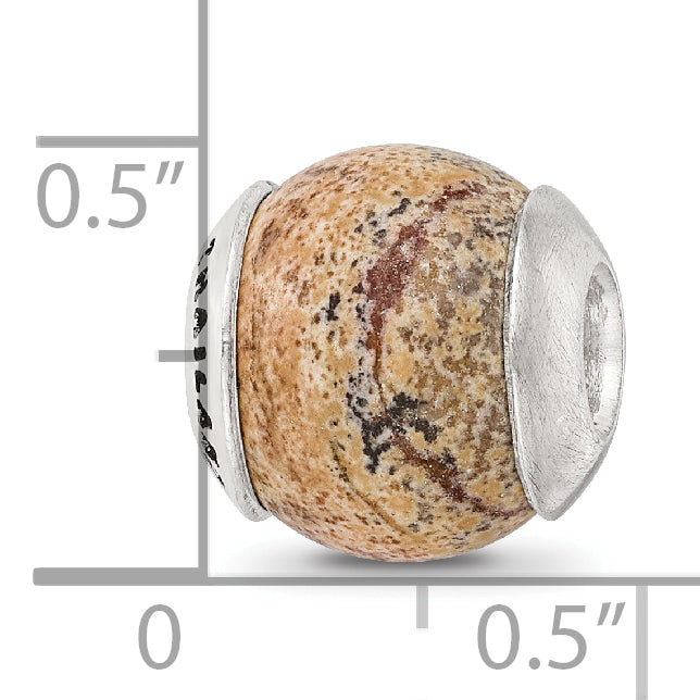 Sterling Silver 925 Polished Picture Jasper Bead with Earthy Elegance