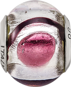 Sterling Silver Murano Glass Bead with Lavender, White & Black Detailing, Polished Finish